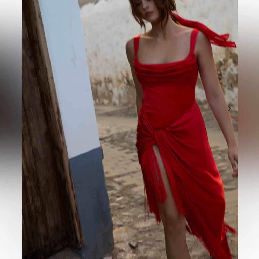 ♥️New♥️ For Love & Lemons Anisa Asymmetrical Fringe Midi Dress.
